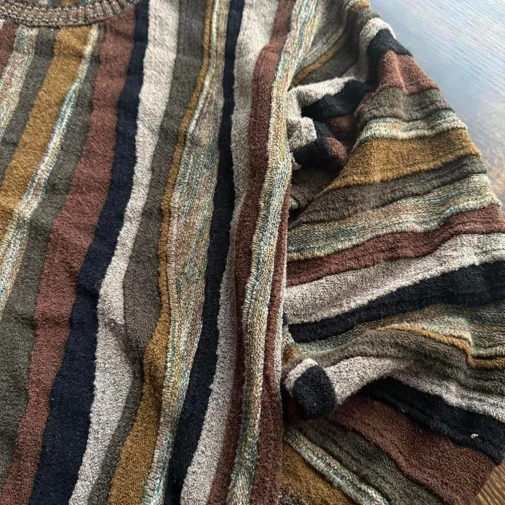 Men's Textured Stripe Crewneck Sweater Size M Brown Earth Tone Coogi Style